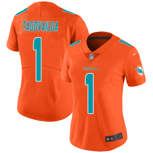 Nike Miami Dolphins 1 Tua Tagovailoa Orange Women Stitched NFL Limited Inverted Legend Jersey